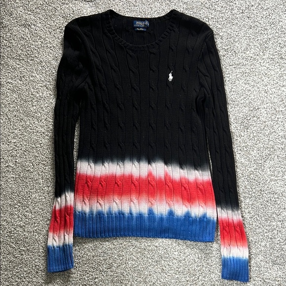 Polo Ralph Lauren Black Sweater with Red white and Blue Stripes - Picture 7 of 7